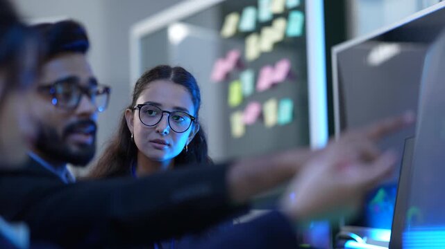 An AI development team conducts a sprint planning session for a new machine learning model. They use a kanban board to map out the data science workflow and review the algorithm's code.
