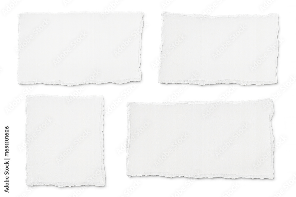 Poster torn white paper sheets displaying ragged edges, creating empty spaces for graphic design, positione