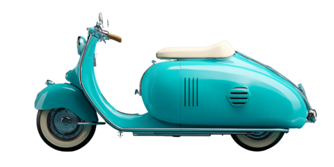 Classic turquoise scooter with cream seat, vintage design and chrome accents Retro style transportation concept with elegant curves and a timeless aesthetic