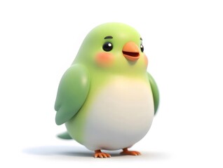 愛らしい緑色の小さな鳥のキャラクターが白い背景に立っています