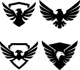 A powerful set of four heraldic eagle emblems with spread wings, ideal for logos, icons, and team crests