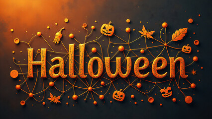 stylized design featuring intricate interconnected halloween icons warm golden hues set richly textured autumnal