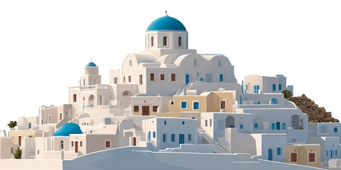 Naklejka premium Picturesque Santorini Village with Whitewashed Buildings and Blue Domes in Greece, showcasing iconic architecture and travel destination under bright sunlight