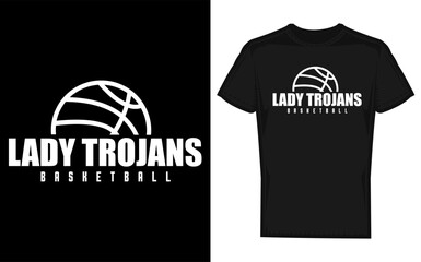 Dynamic lady trojans basketball mascot silhouette banner design for school team promotion and sports advertising