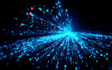 Naklejka premium Vibrant Blue Light Rays Emitting from a Central Point in a Dark Background