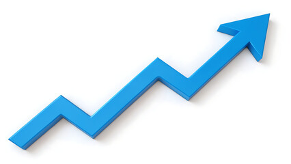 Bright blue zigzag arrow pointing upward symbolizing growth progress success and positive trend on white background