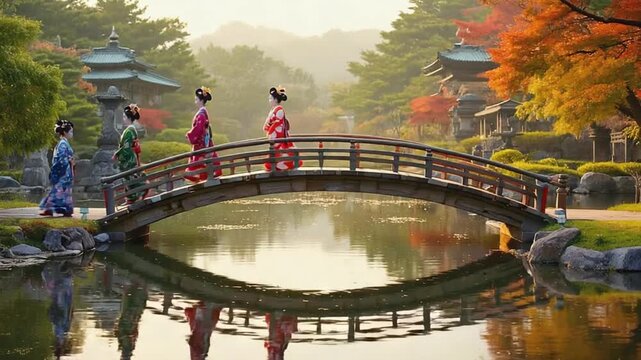Group of Geishas in Japan.