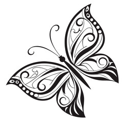 Elegant Black and White Decorative Butterfly Illustration.