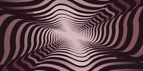 Abstract illusion with wavy lines creating a tunnel effect in shades of pink and dark brown color palette