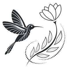 Obraz premium Elegant Hummingbird and Flower Illustration.