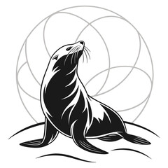 Fototapeta premium Majestic Sea Lion Vector Illustration with Geometric Background.