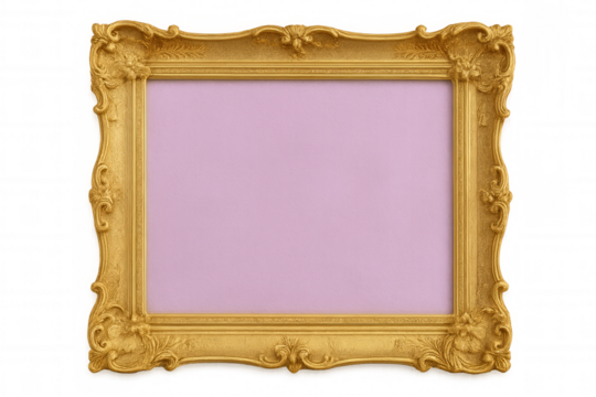 Golden ornate frame adorning soft blush background, highlighting decorative elements with transparent overlay for artistic presentation