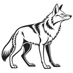 Stylized Coyote or Wolf Black and White Vector Illustration.