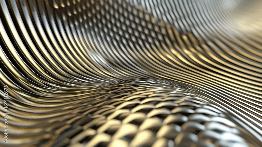 Poster a metallic surface with a wave-like pattern.