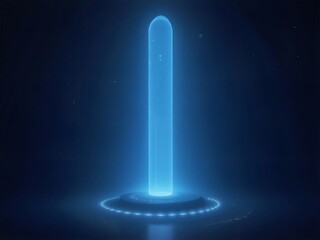 光る青い円柱形が神秘的な青色の宇宙空間に立つ