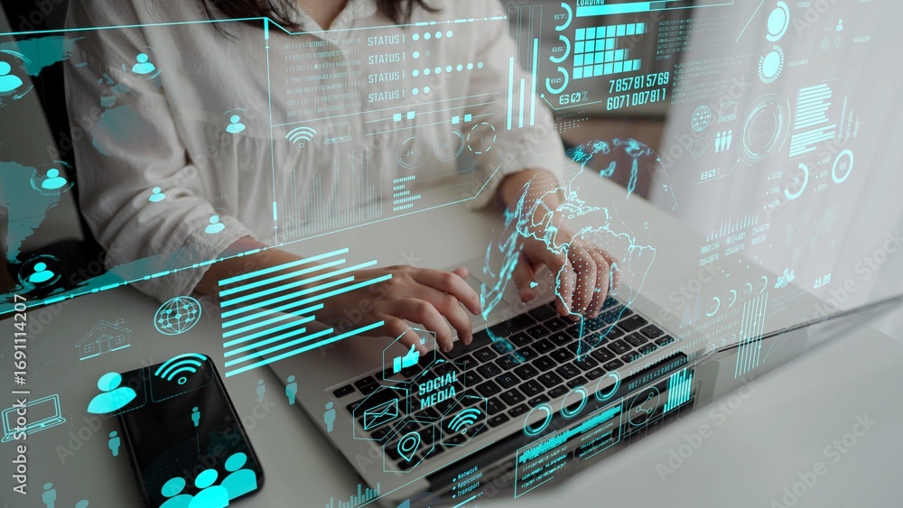 Aufkleber data center monitoring dashboard visualize network performance, connection status, usage rate, and t