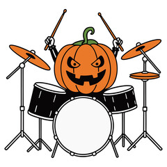 Halloween Pumpkin Jack-o'-lantern Playing Drums Vector