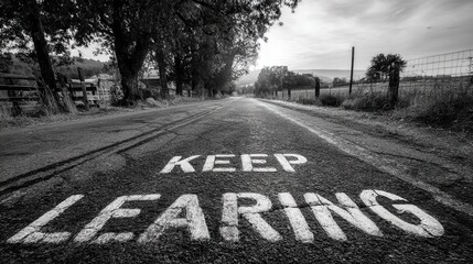 keep learning written on rural road no logos no brands ar 169