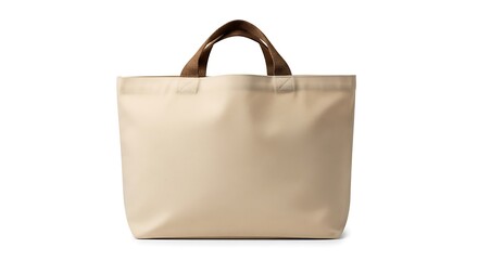 Minimalist Beige Tote Bag with Brown Fabric Handles