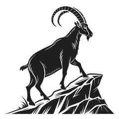 Silhouette of an ibex on a rocky outcrop