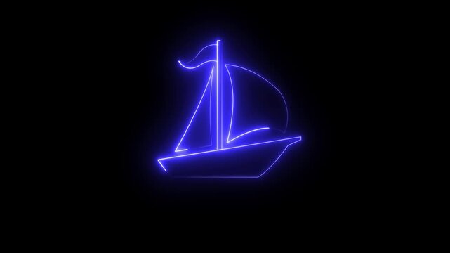 Glowing neon line Toy boat icon isolated on black background. Minimalist sailing adventure symbol. Sail boat marine cruise travel. ail boat and wave motion graphic video template . 4k motion graphics.