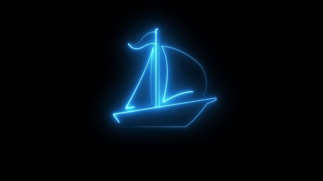 Glowing neon line Toy boat icon isolated on black background. Minimalist sailing adventure symbol. Sail boat marine cruise travel. ail boat and wave motion graphic video template . 4k motion graphics.