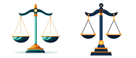 Scale illustrations in vibrant colors symbolize balance and justice isolated on transparency PNG background, perfect for legal, law firm, and ethical content, conveying fairness and equality themes,