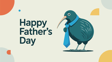 Happy Father’s Day Celebration Cute Kiwi Bird Illustration with Tie