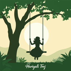 Hariyali teej happy indian festival girl swing, vector art illustration.