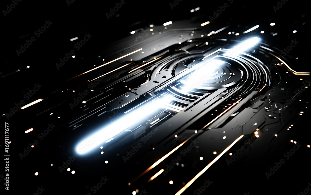 Poster futuristic digital circuit board with glowing lights and intricate patterns