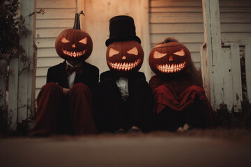 Halloween aesthetic background with spooky holiday atmosphere, pumpkins, and autumn decorations