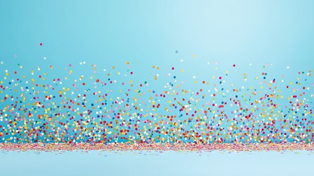 Colorful confetti falling dynamically against a solid blue background, conveying a sense of joyful celebration.