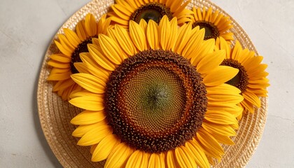 Sunflowers on a woven plate