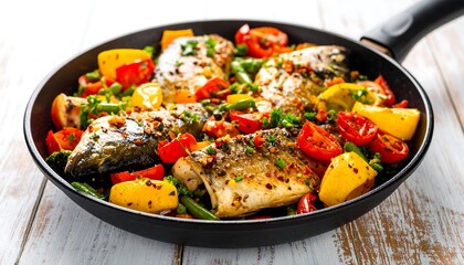 Pan-seared fish with colorful vegetables