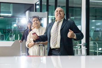 Frustrated airline passengers waiting in queue