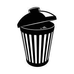 Open Striped Trash Can Icon: Black and White Minimalist Design, Waste Disposal Symbol