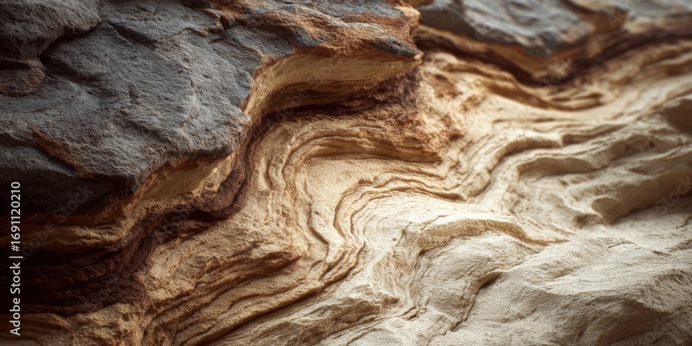 Poster intricate layers of sedimentary rock displaying unique patterns and textures in earthy tones and nat