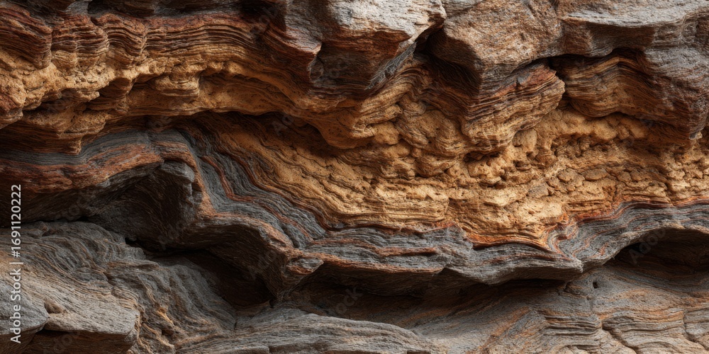 Poster intricate layers of sedimentary rock displaying unique patterns and textures in earthy tones and nat