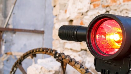 Red spotlight against a weathered wall