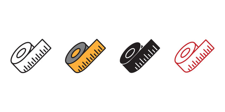 Minimalist Measuring Tape Icon Set &ndash; Construction, DIY, and Design Symbols in Flat, Outline, and Color Variants for Tool UI, Educational Graphics, and Home Improvement Themes
