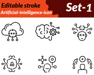Artificial-intelligence icon character. designed with a human head silhouette merged with circuit lines brain nodes glowing neural patterns symbolizing machine learning robotics and smart technology..