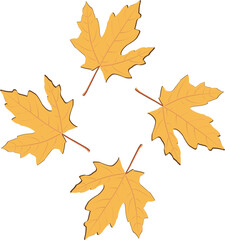 Obraz premium Yellow Maple Leaves Clipart, Four Autumn Leaves in Circular Arrangement
