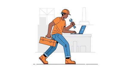 Construction Worker with Helmet and Tools Vector Illustration