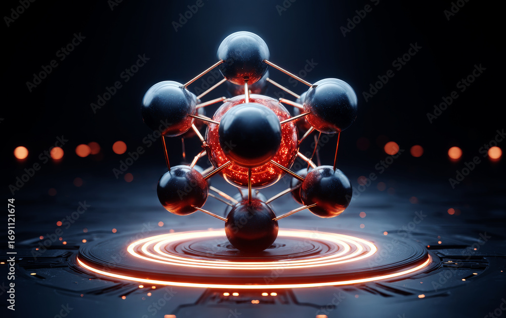 Aufkleber advanced molecular structure with glowing effects in a tech setting