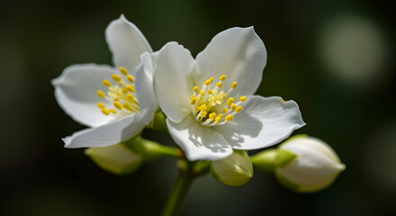 Fototapeta premium Delicate white jasmine flowers blooming in a lush garden, showcasing natural beauty and fragrance. 0907_59