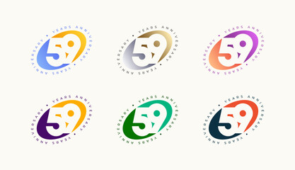 Collection Number Anniversary Colourful 59th, 59th Happy Anniversary with Oval, Sphere or Ellipse shape and any colour.