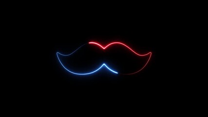 Vibrant neon mustache outline glowing red and blue against a dark background abstract symbol of masculinity style - Powered by Adobe