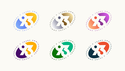 Collection Number Anniversary Colourful 93th, 93th Happy Anniversary with Oval, Sphere or Ellipse shape and any colour.