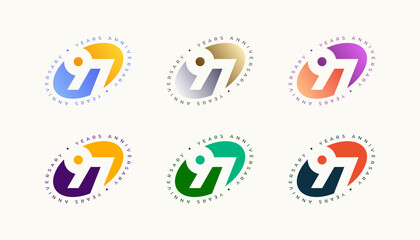 Collection Number Anniversary Colourful 97th, 97th Happy Anniversary with Oval, Sphere or Ellipse shape and any colour.