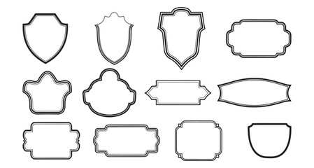 Collection of decorative emblems shields and labels ornamental design elements for creative projects